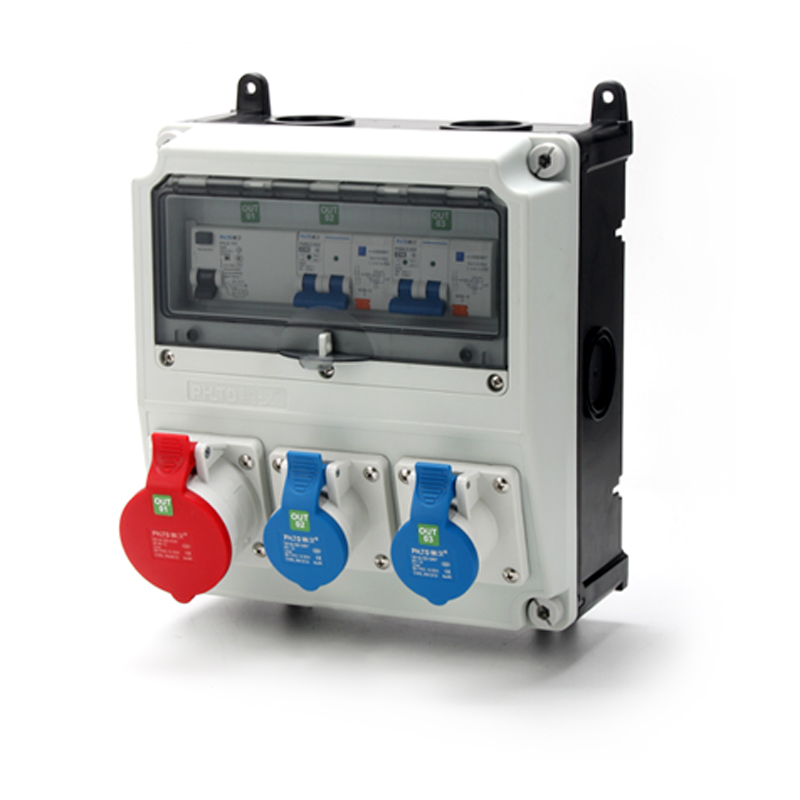 4PHLTD splicing distribution box industrial socket 5P 32A-3P 16A with leakage protection and air switch box size 350X270X165mm